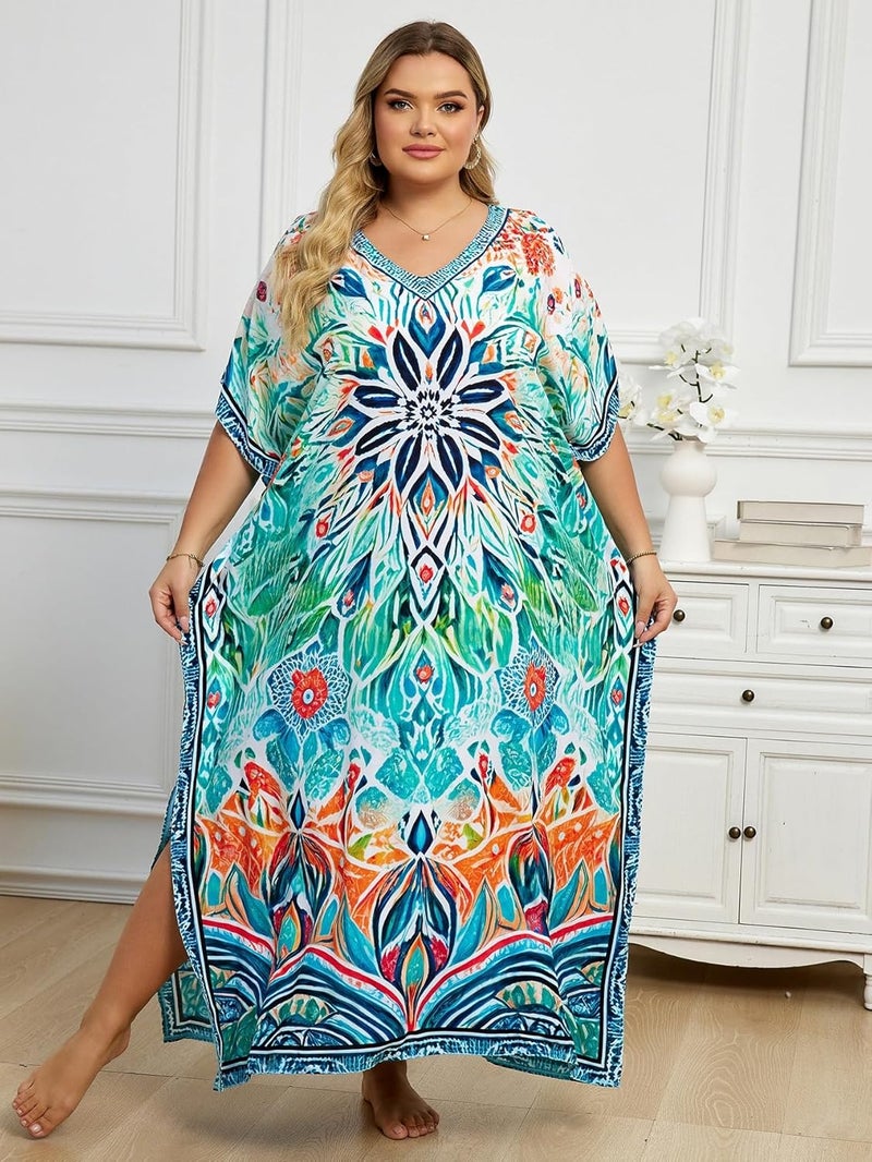 IMAGEKOPE Kaftan Dresses for Women Plus Size Bathing Suit Cover up Caftan Maxi Beach Dresses - Image 5